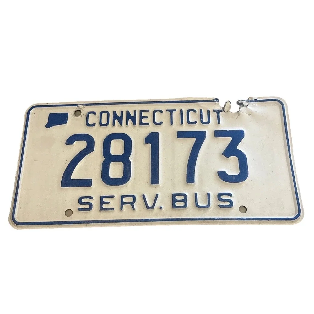 Vintage Connecticut‎ White License Plate 28173 Serv. Bus